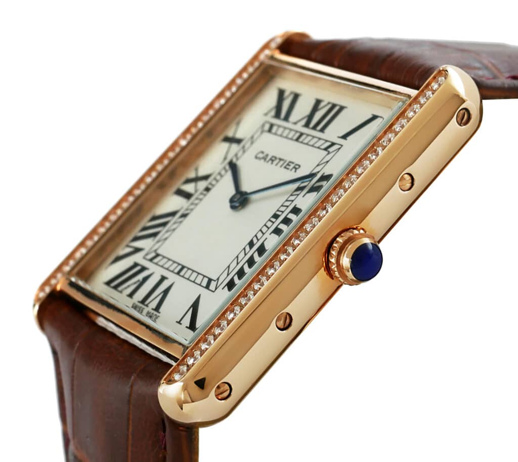 Cartier - Tank - Louis - Rose-Gold Diamond-Case Leather White - wt200005 Replica