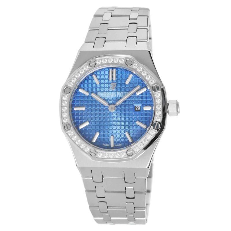 audemars piguet lady royal oak 34mm steel diamonds iceblue 77451stzz1361st03 02 scaled Audemars Piguet - Lady Royal Oak - 77451ST.ZZ.1361ST.03 - Steel Diamonds Ice Blue