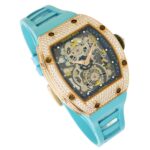 Richard-Mille-rm17-01-50mmx42mmx-16mm-Rosegold-Diamond-Turquoise-Rubber Replica